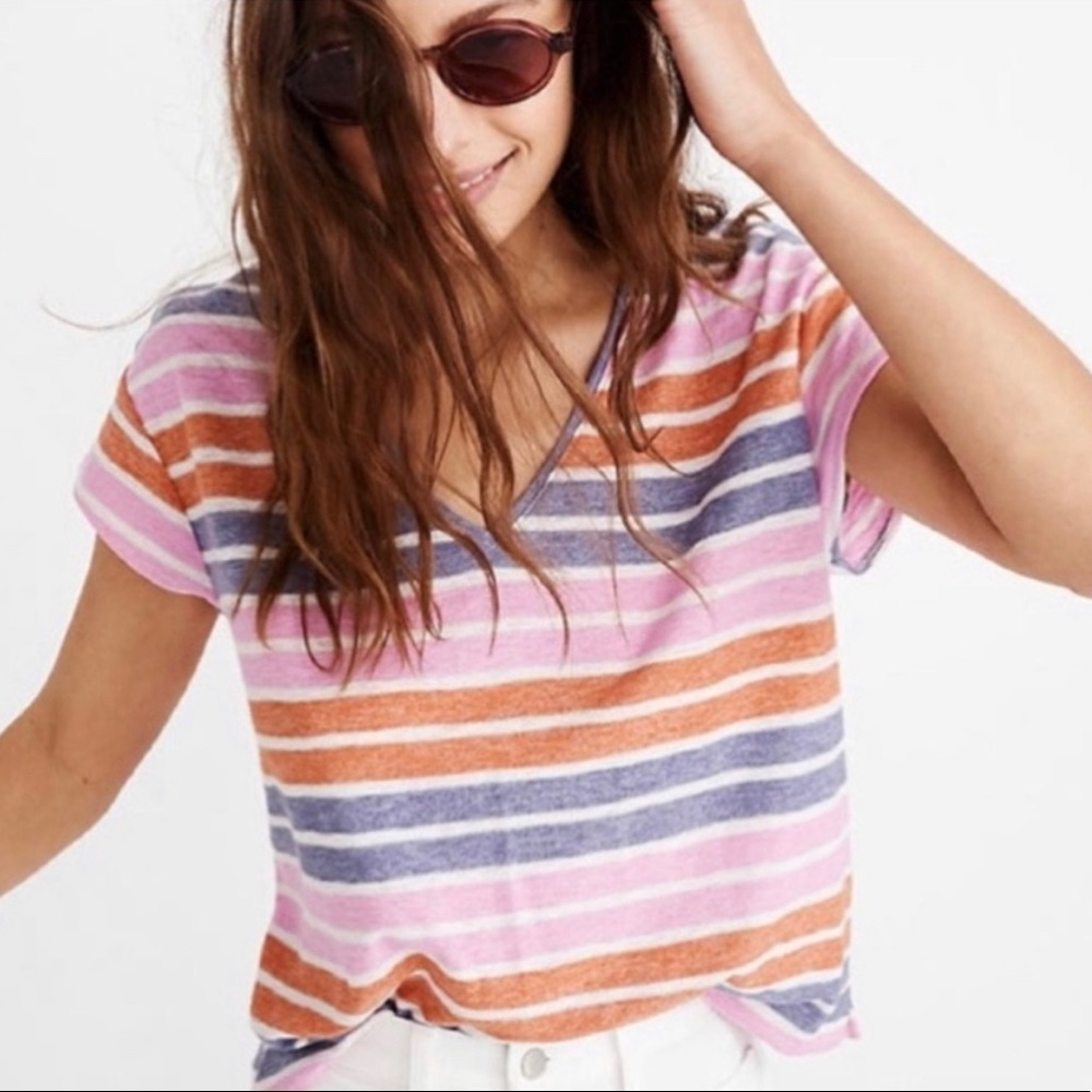 Skyline V-Neck Tee in Elliott Stripe
